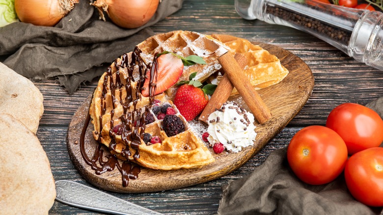 waffles with assorted toppings