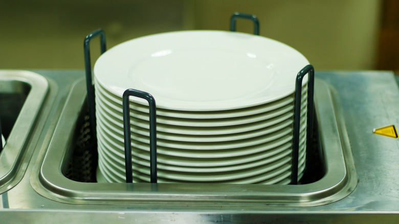 Plate warmer with stack of plates