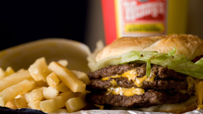 Wendy's cheeseburger and fries close up