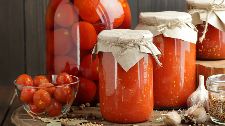 Home canned tomatoes in jars