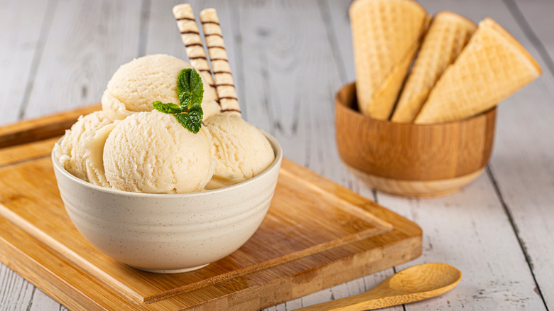 Vanilla ice cream with cones