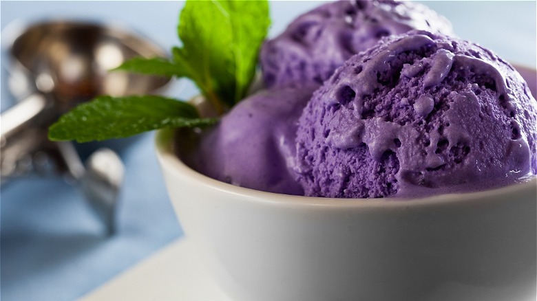 Bowl of purple ice cream 