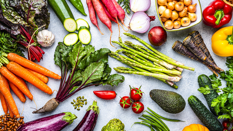 Various fresh vegetables and produce