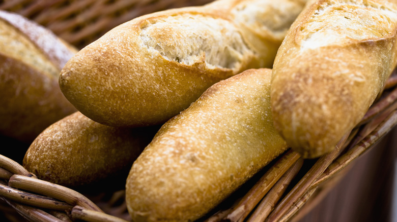 Fresh baguettes in basket