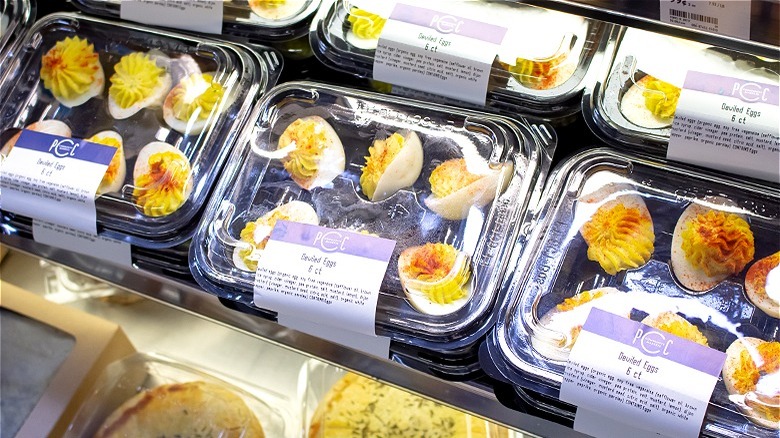 Packaged deviled eggs in cold storage