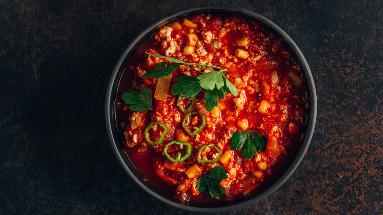 Chile in a cast iron bowl