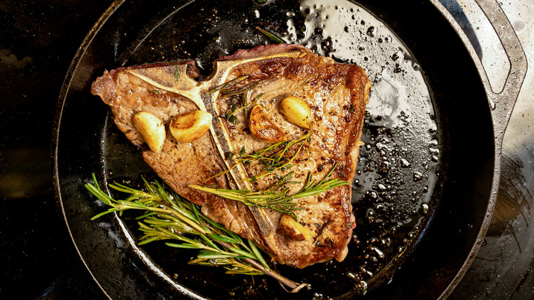 steak in cast iron pan