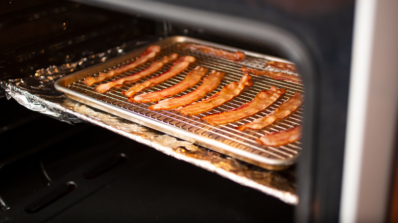 Bacon on a sheet in oven