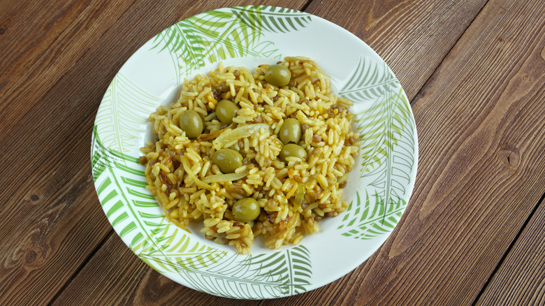 Bowl of arroz con gandules