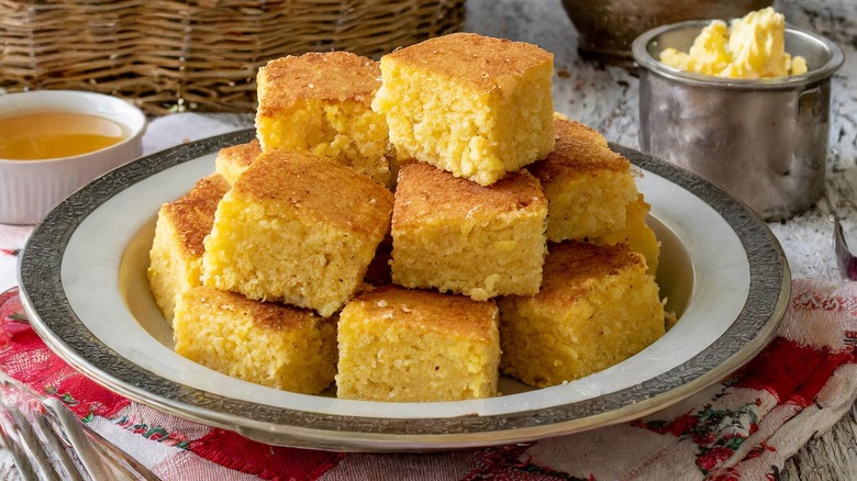 Squares of cut cornbread