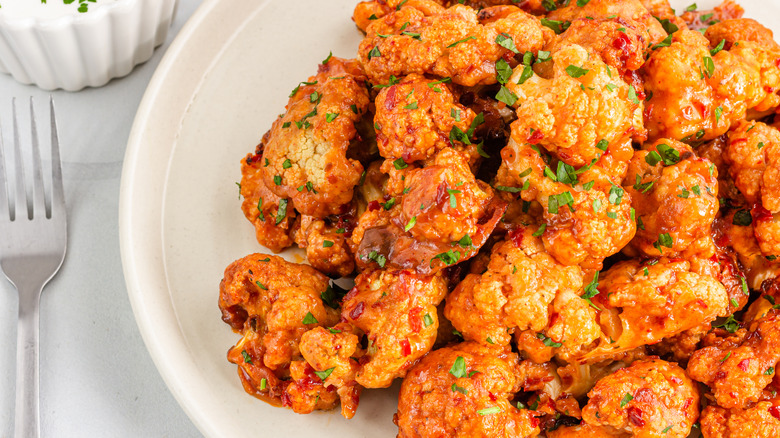 Close up of spicy cauliflower bites