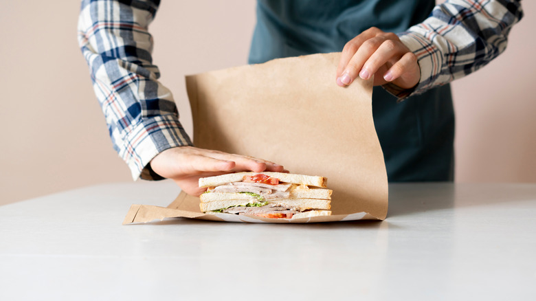 Wrapping sandwich in parchment paper