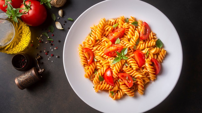 Pasta dish on dark background