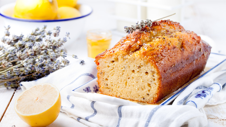 lavender lemon cake on dish