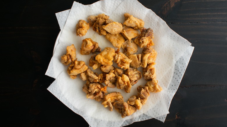 Fried chicken on paper towels