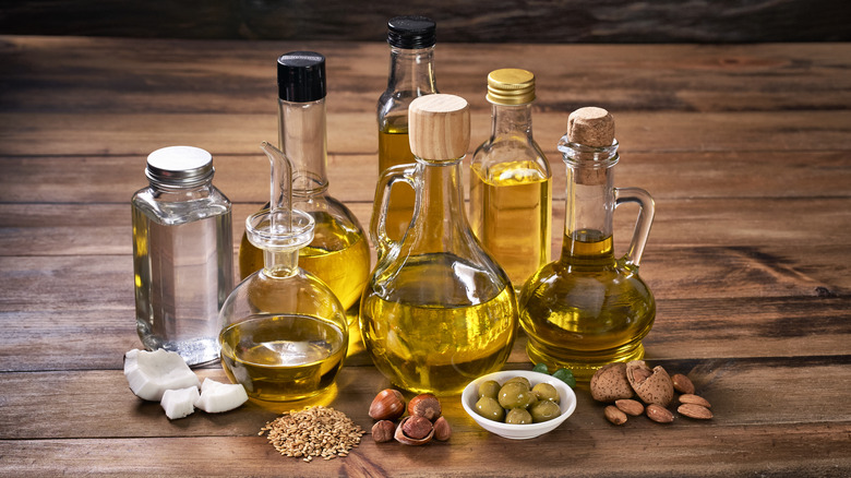 Bottles filled with cooking oils