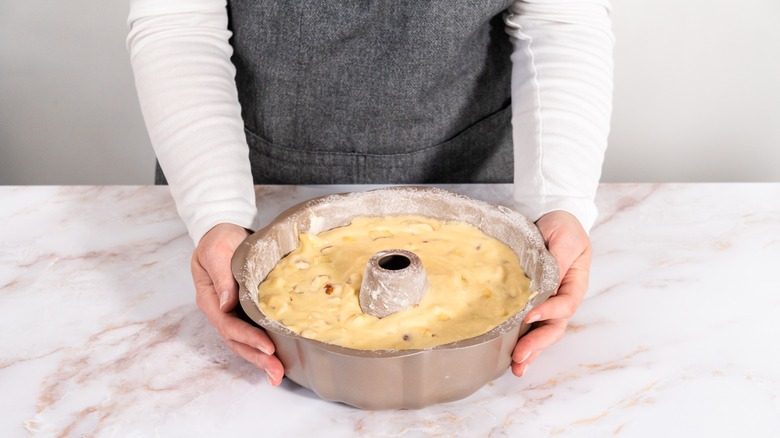 a greased and floured Bundt pan with batter