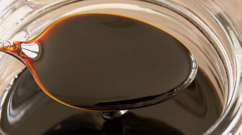 Blackstrap molasses on a spoon