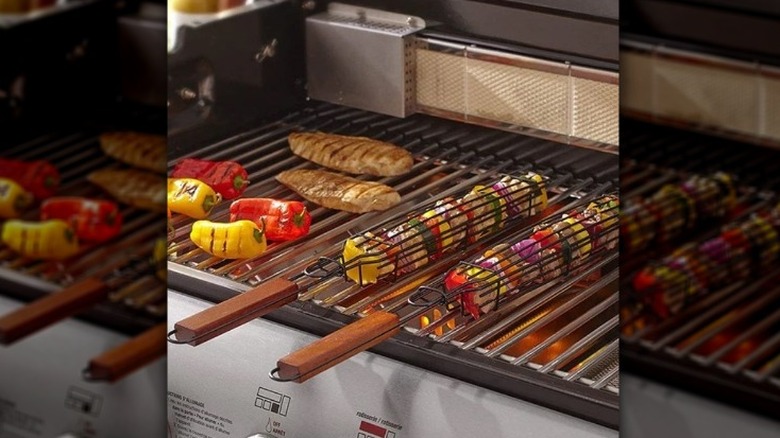 foods on grill in grill basket