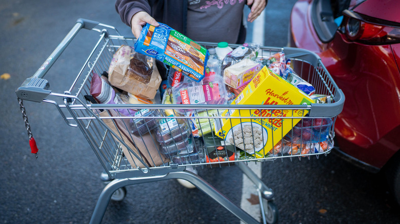 A cart full of items from Aldi