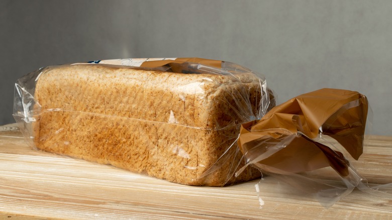 Bread in bag on a table