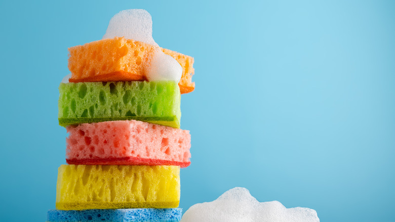 stack of colorful sponges