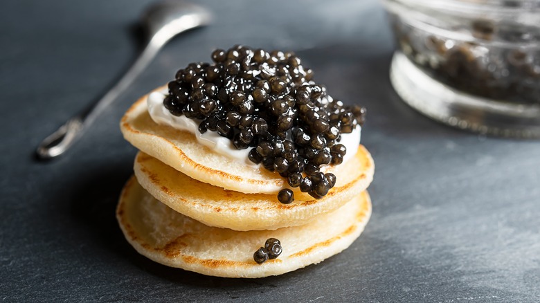 Black caviar on blini