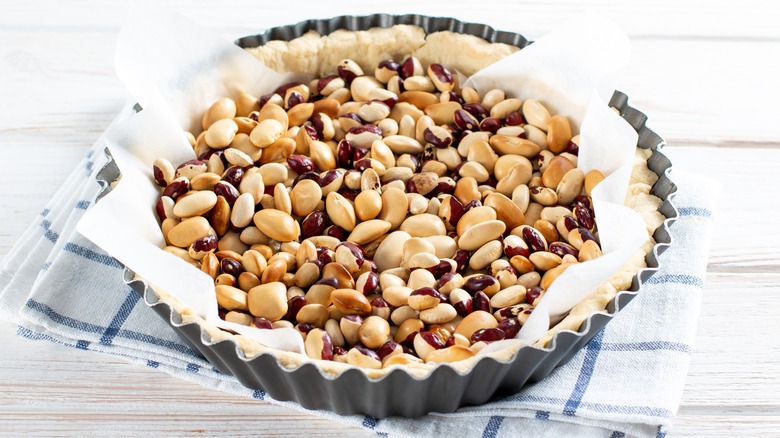 Pie crust with uncooked beans