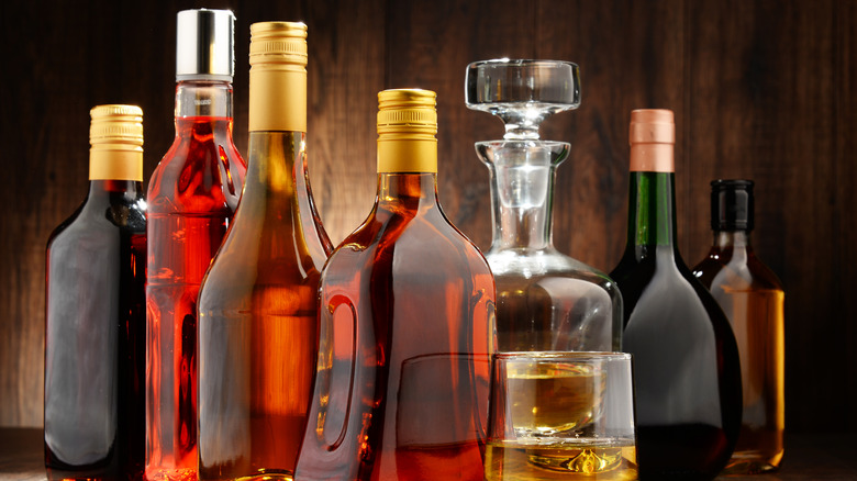 Alcohol bottles in a group