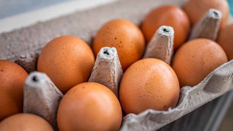 Brown eggs in carton