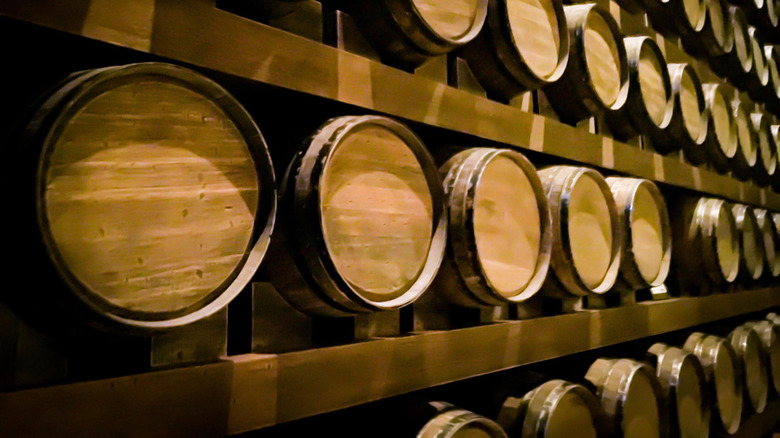 Barrels of fermented beer