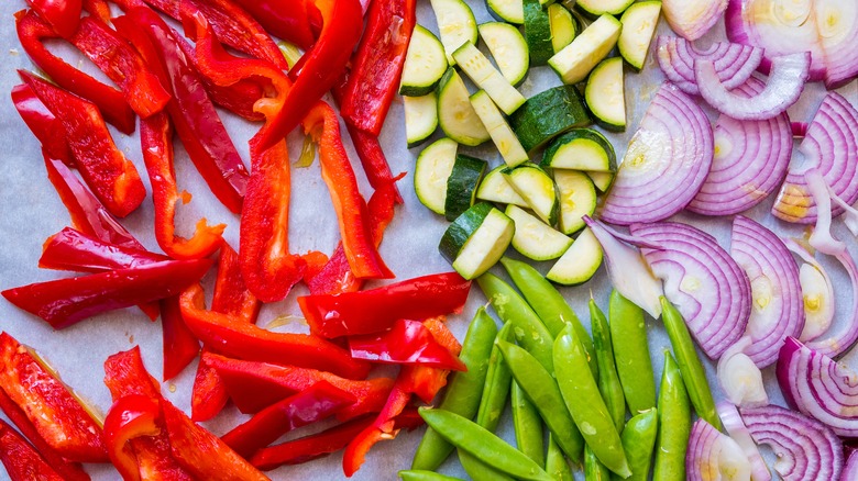 crowded vegetables on sheet pan