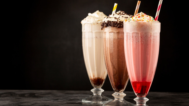 chocolate, vanilla, strawberry milkshakes