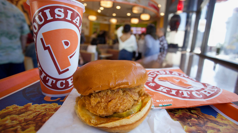 Popeyes chicken sandwich and drink