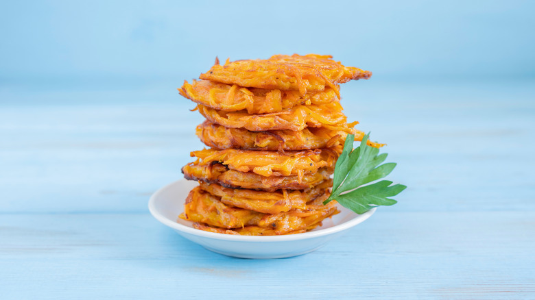 Stack of sweet potato latkes