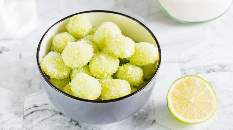 sugar-covered green grapes bowl