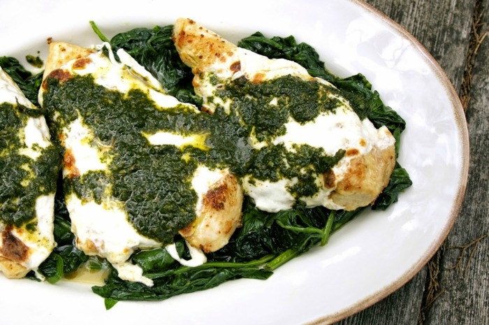 Garlic Chicken with Mozzarella & Mint Pesto