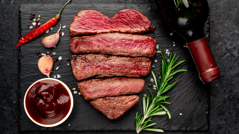 Steak cooked at different temperatures