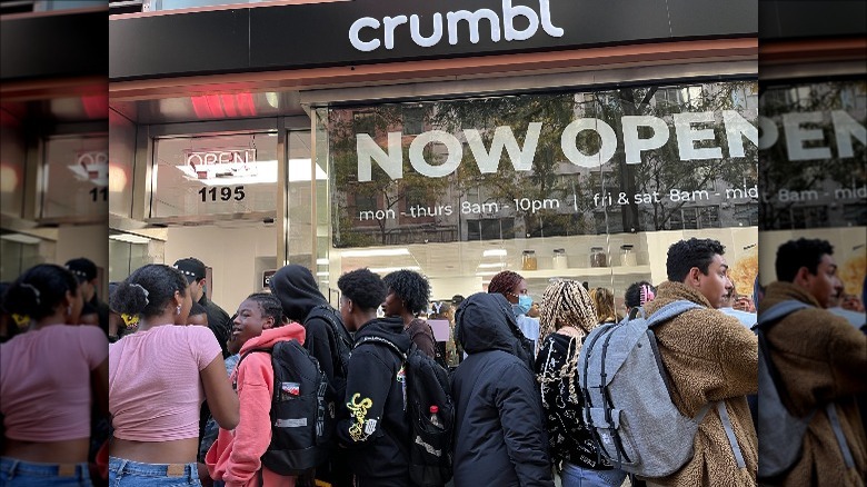 Crowd outside Crumbl Cookies