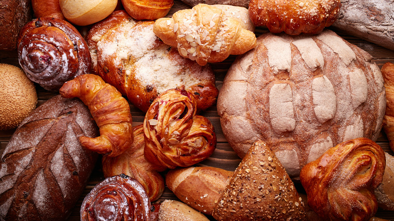 Closeup of fresh bread and pastries