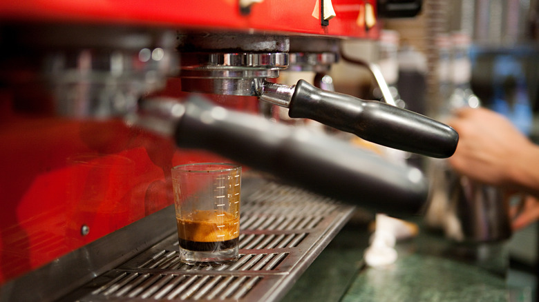 Closeup of red espresso machine