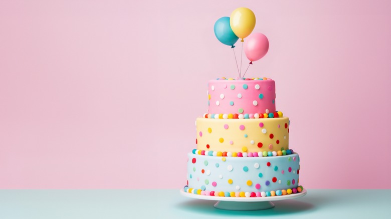 fondant birthday cake with balloons