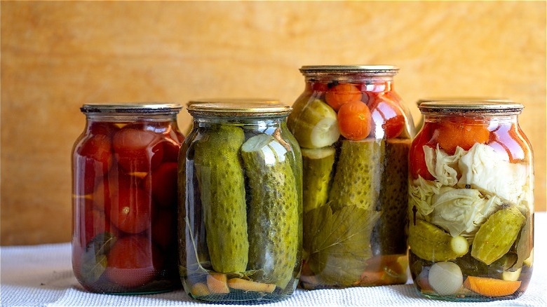 Jars of pickled vegetables