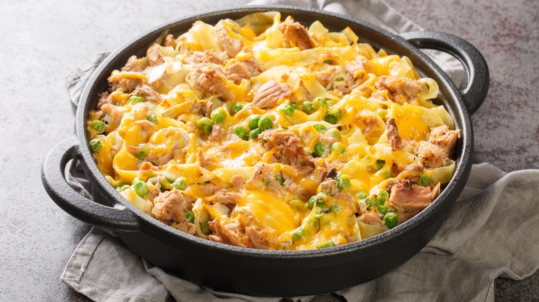 a skillet of tuna casserole