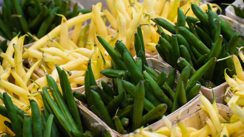 market baskets of wax and green beans