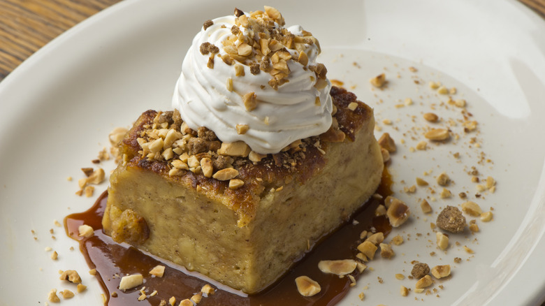 Bread pudding with whipped topping