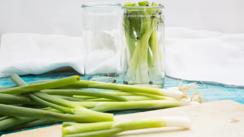 pickling green onions in jar