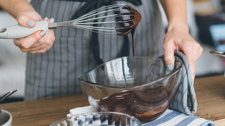 woman mixing cake batter