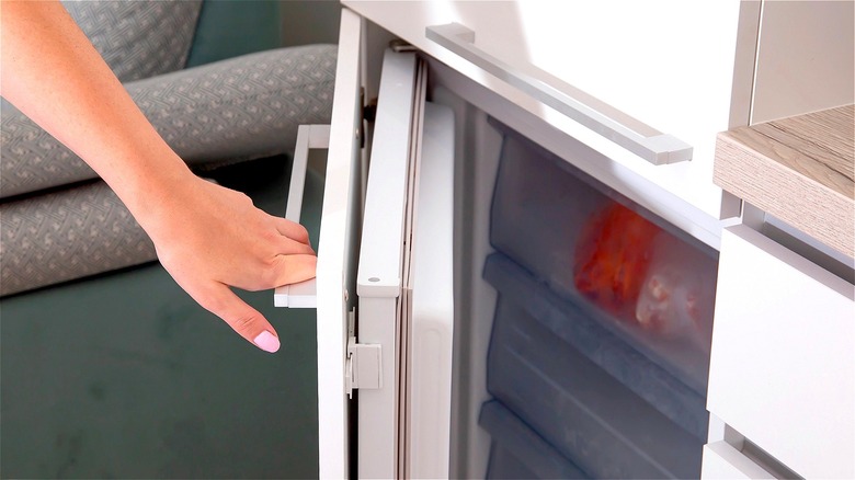 Hand opening freezer door