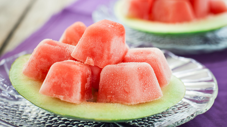 Frozen cubes of watermelon